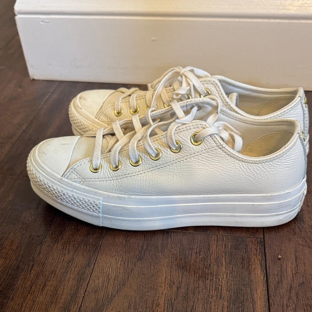 Converse Cream Platform Sneakers with Gold Accents